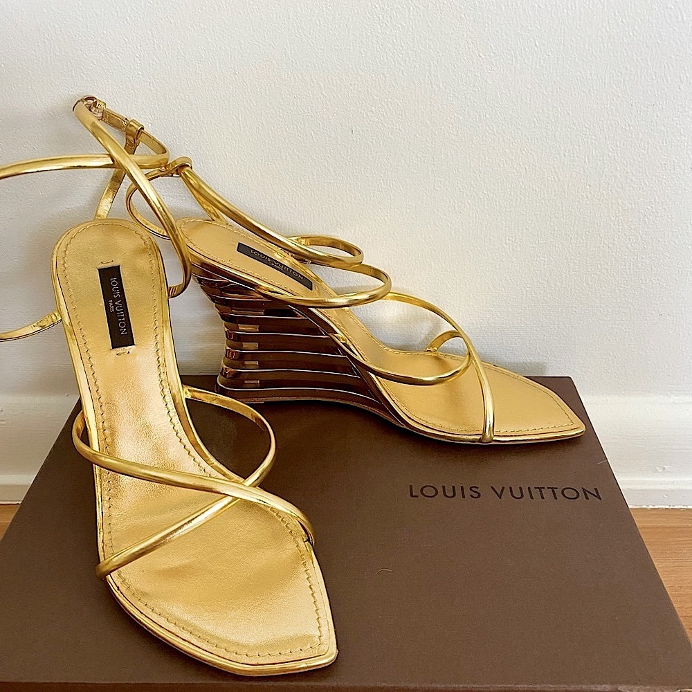 Louis Vuitton Gold Strap Wedge Sandals